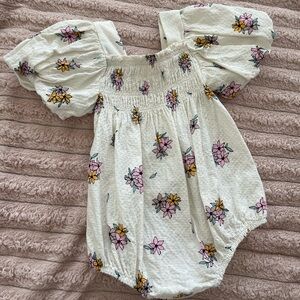 Floral Baby Romper with Puff Sleeves